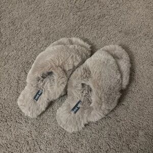 Nine West Taupe Faux Fur Slide Slippers